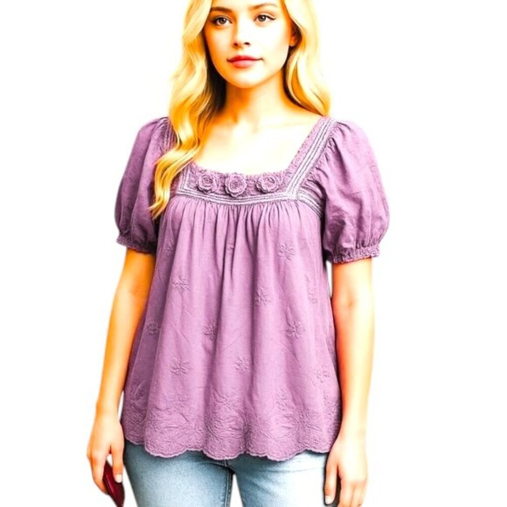 Vintage Victoria's Secret Moda International Peasant Blouse Mauve Size Small